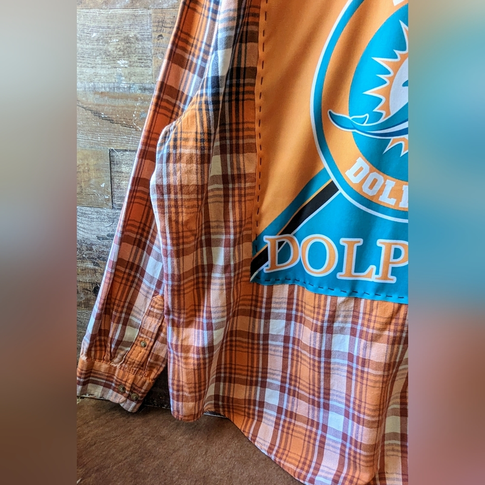 Miami Dolphins Upcycled Handcrafted Dip Dyed Bleached Flannel Shirt - Picture 5 of 13